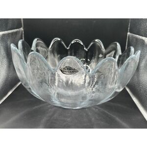 Vtg Blenko‎ Clear Glass 11" Lotus Flower Bowl w/ Sticker Beautiful Shape!